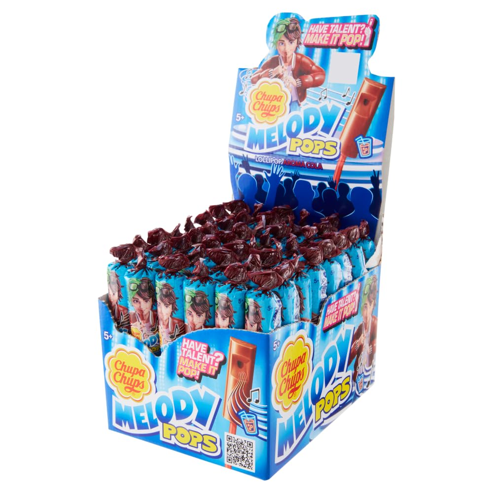 Chupa Chups Melody Pops, Lollipop Fischietto, Gusto Cola, Confezione da 48 Lecca Lecca Monoporzioni, da Condividere con Amici o da portare sempre con te
