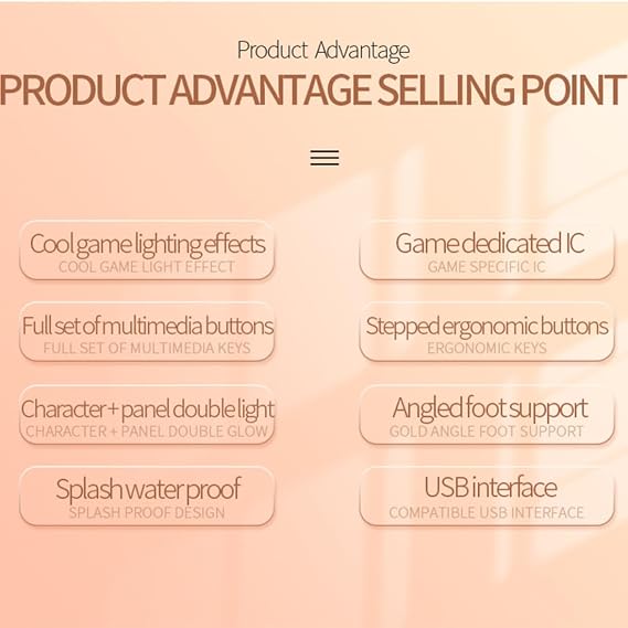 Gaming Keyboard Wired E-Sports Key Board White Backlit Computer Keyboard Square Key for Desktop Laptop PC Mac Game Typing
