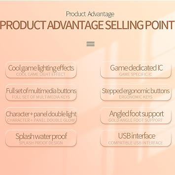 Gaming Keyboard Wired E-Sports Key Board White Backlit Computer Keyboard Square Key for Desktop Laptop PC Mac Game Typing