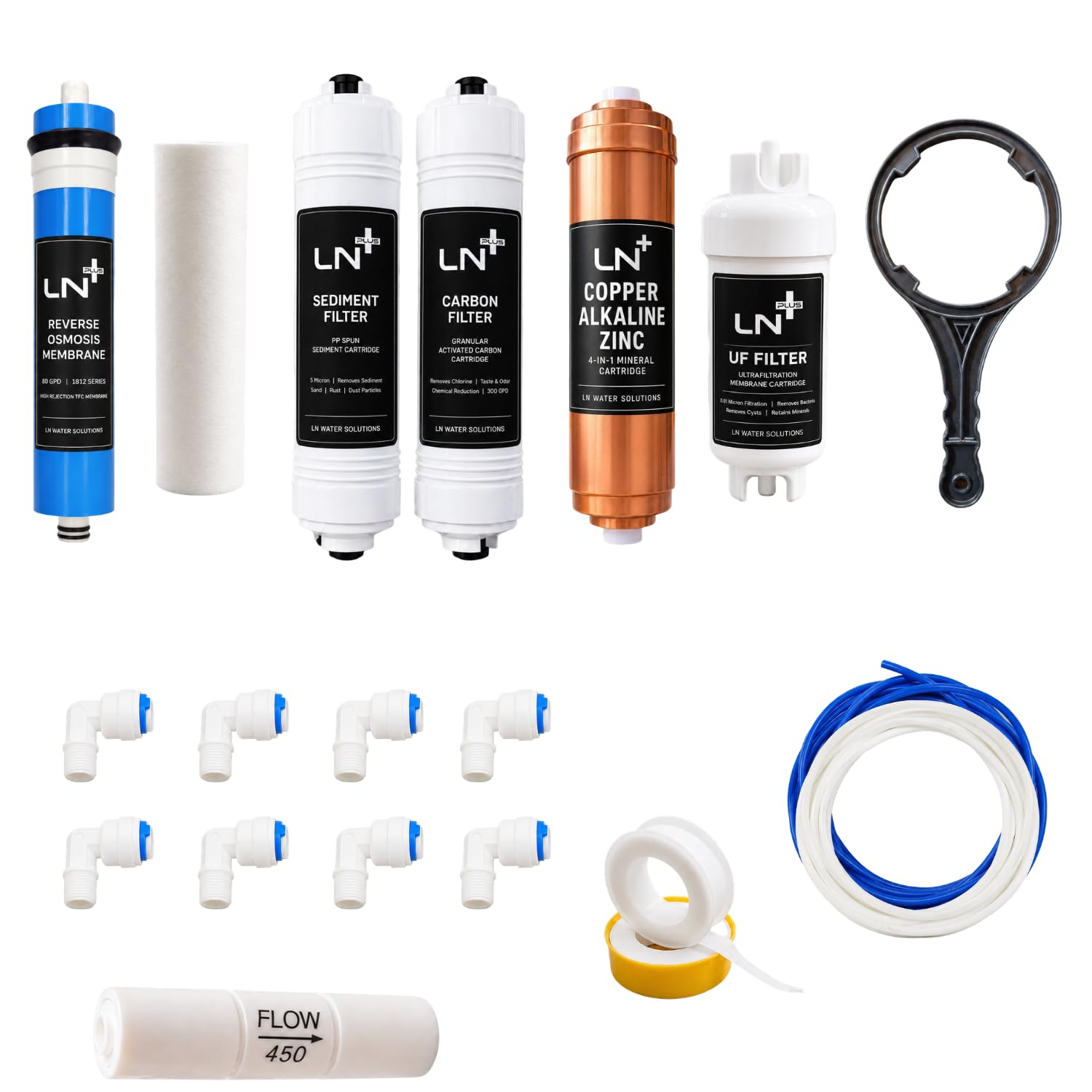Complete 80 GPD RO Water Purifier Service Kit with 4 in 1 Copper Alkaline Zinc Cartridge, RO Membrane, Sediment Filter, Carbon Filter, UF Membrane & Installation Accessories-image-44