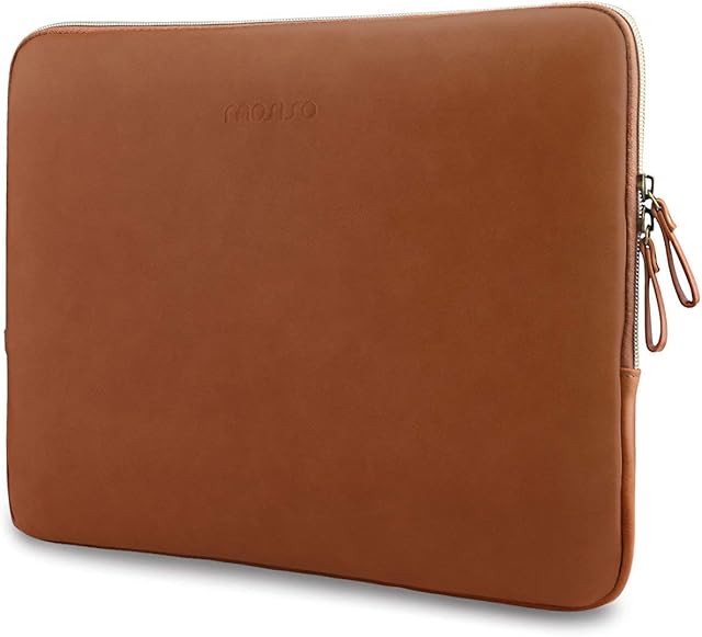 MOSISO Laptop Sleeve Compatible with MacBook Air/Pro Retina,13-13.3 inch Notebook,Compatible with MacBook Pro 14 inch 2021 2022 M1 Pro/M1 Max A2442,PU Leather Padded Bag Waterproof Case, Brown