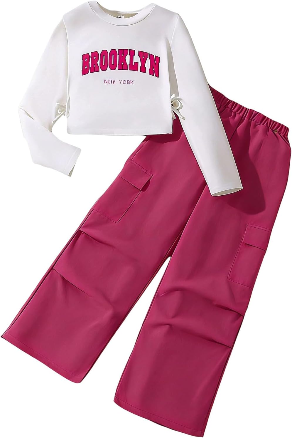 Teen Girls 2 Piece Outfits Ribbed Cropped T Shirt and Cargo Pants Y2K Spring Summer Fashion Sweatsuit Set 5-16 Years