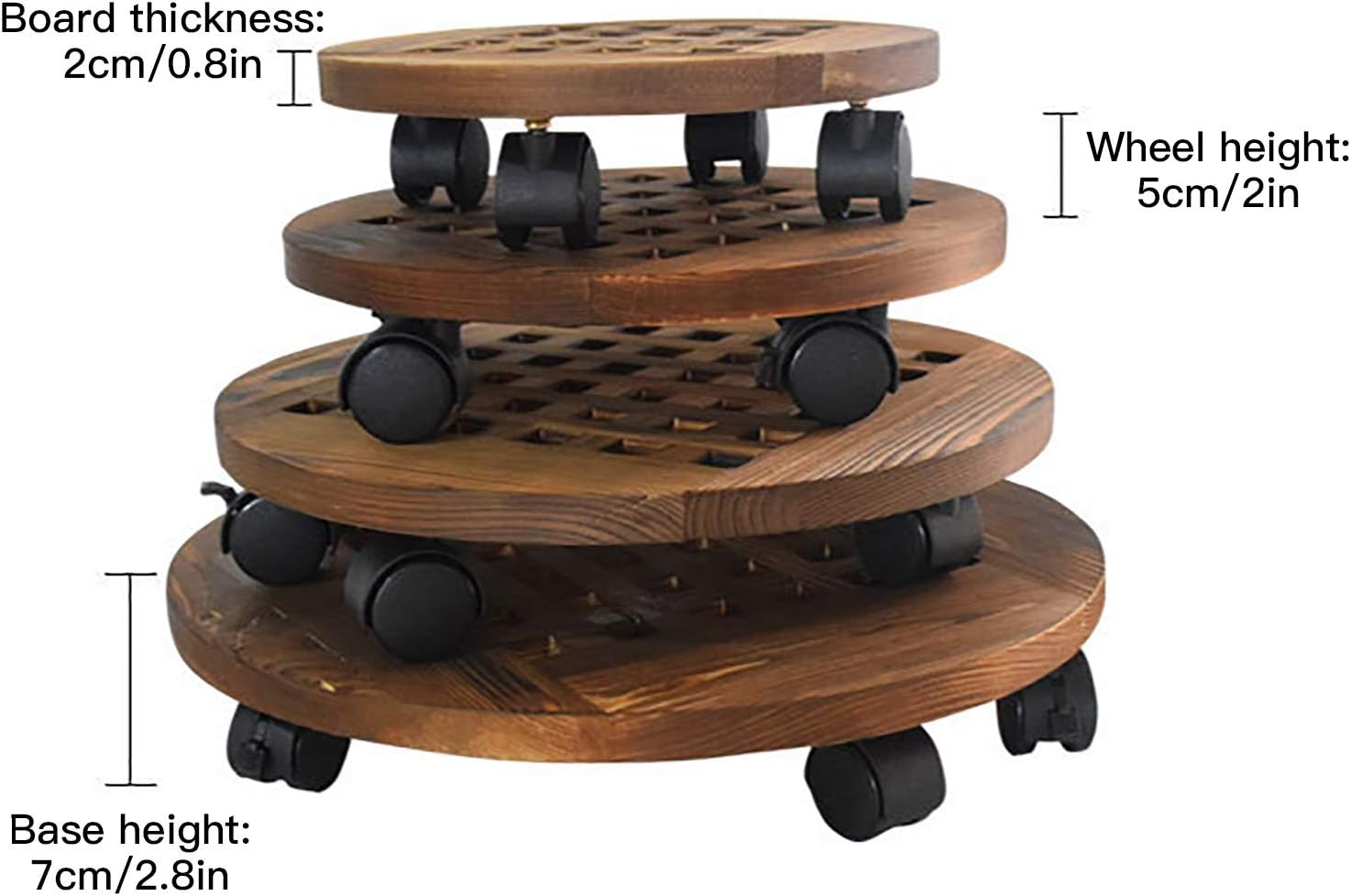 Caddy with Wheels Planter Pot Base Roller Moving Tray Round Flower Pot Tray with Brake Wheel Plant Movers on Wheels/Brown/25Cm,Wood-a 25Cm