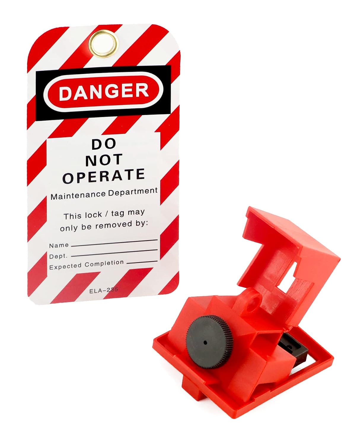 QWORK Circuit Breaker Lockout Device Set, 6 Pack 480/600V Universal Single Pole Clamp Loto Lock Out Tag Out, Polypropylene Breaker Lockouts with 20 Danger Do Not Operate Tags