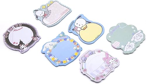Miniatura 3 de Paquete de 6 bonitas notas adhesivas kawaii, bonitas notas adhesivas de 3.75 x 2.75 pulgadas, serie de dibujos animados, blocs de notas