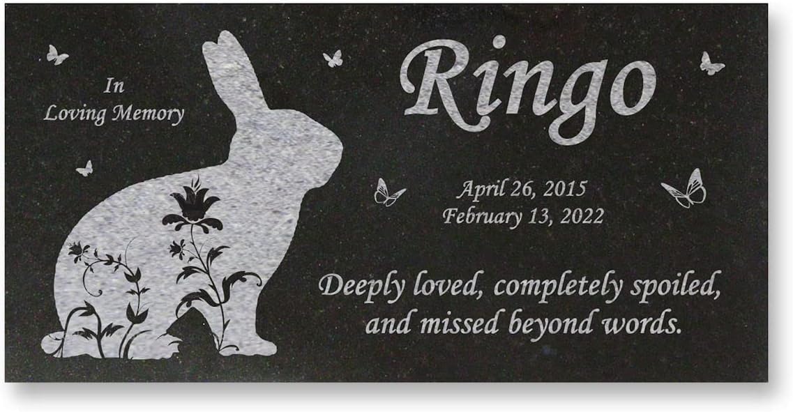 Rabbit Headstone – Personalized Granite Rabbit Memorial Stone - Remembrance Memorial Stone - Black Granite Stone – 6 x 12 x 3/8 Inches - Pet Memorial Gift - Ringo