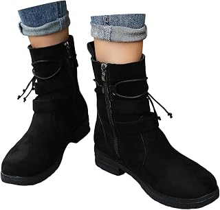 Botines con cremallera lateral de color sólido para invierno, para mujer, botas cálidas con hebilla de temperamento casual
