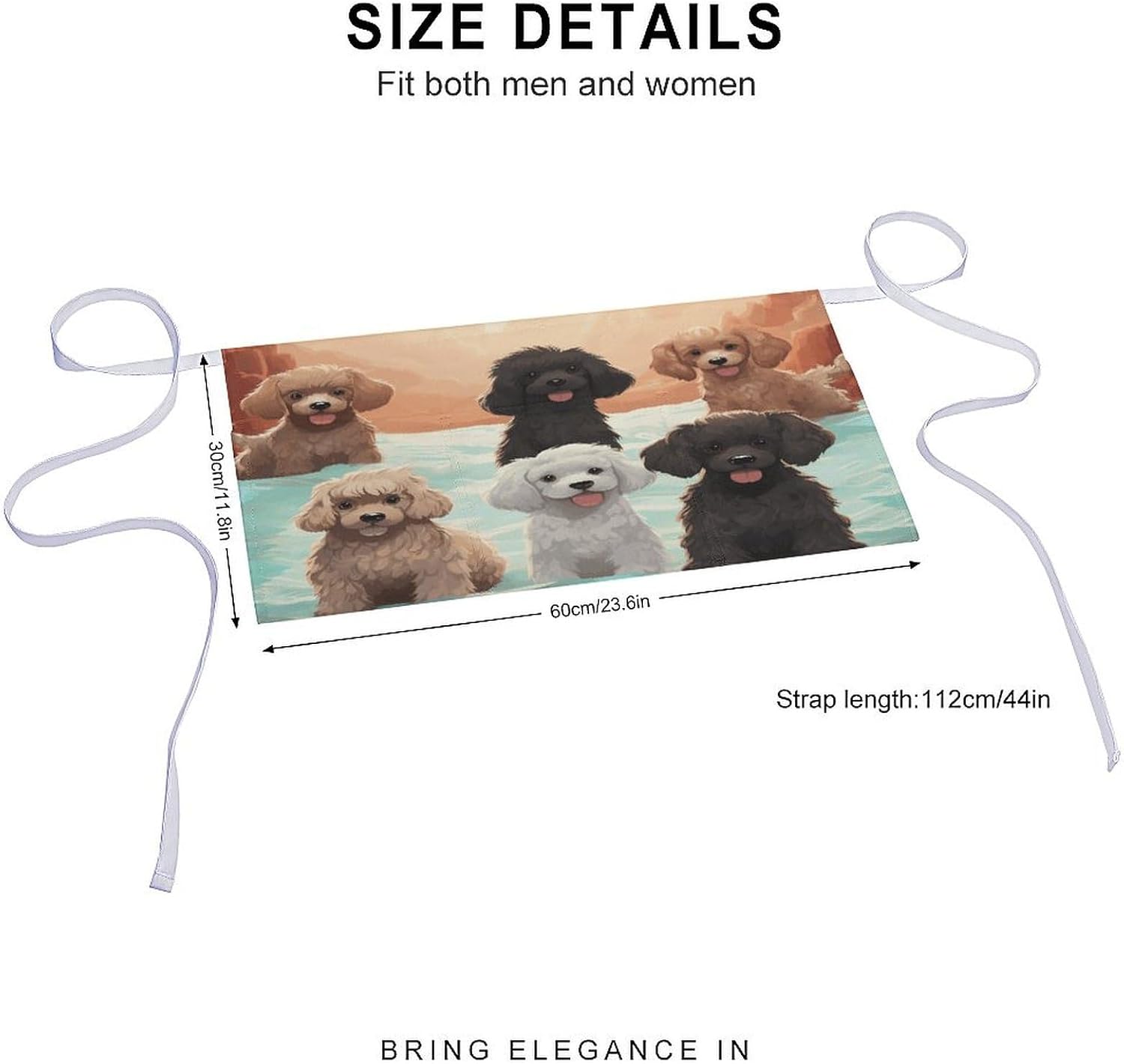 Poodles Dogs Server Aprons for Women And Men Waterproof Half Apron with 3 Pockets Deluxe Oxford Fabric Waist Aprons Adjustable Chef Apron for Kitchen Bar Home