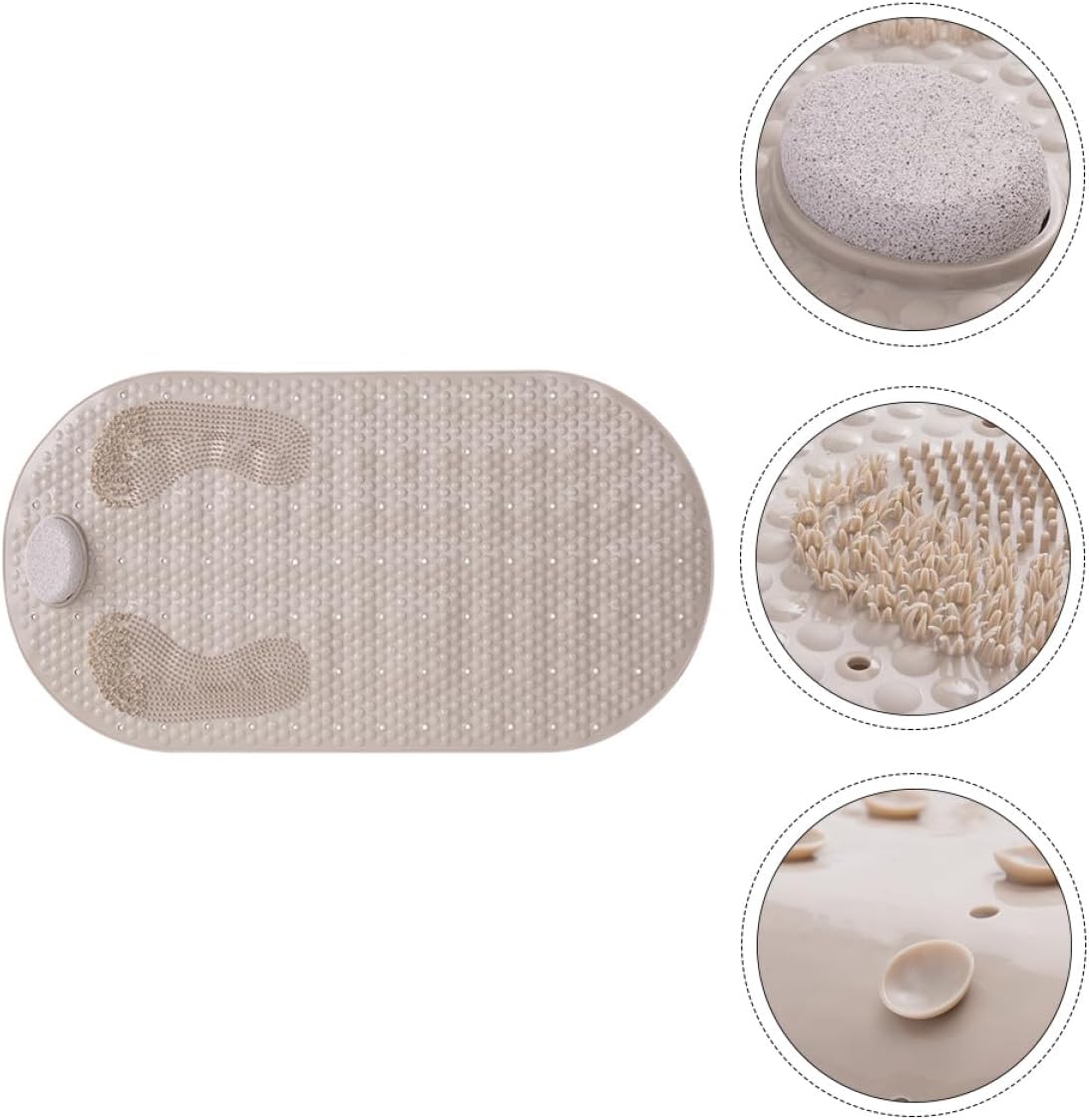 SEWACC Multipurpose Anti-Slip Bathroom Floor Mat with Suction Cups and Foot Massage Function, Non-Skid Shower Foot Pad for Home Bath Use, Light Brown