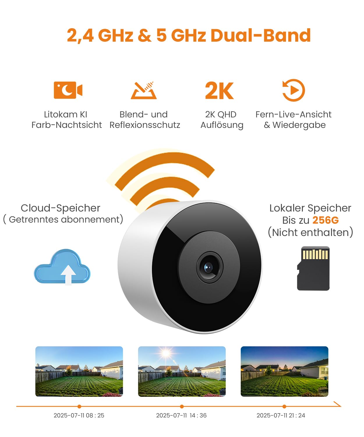 3MP 2K Fensterkamera Innen - 2,4 GHz & 5 GHz WLAN Überwachungskamera mit KI-Farbnachtsicht, Cloud/SD Speicher & 24/7 Aufnahme, Personen-/Bewegungs-/Geräuscherkennung & Echtzeit-Benachrichtigungen