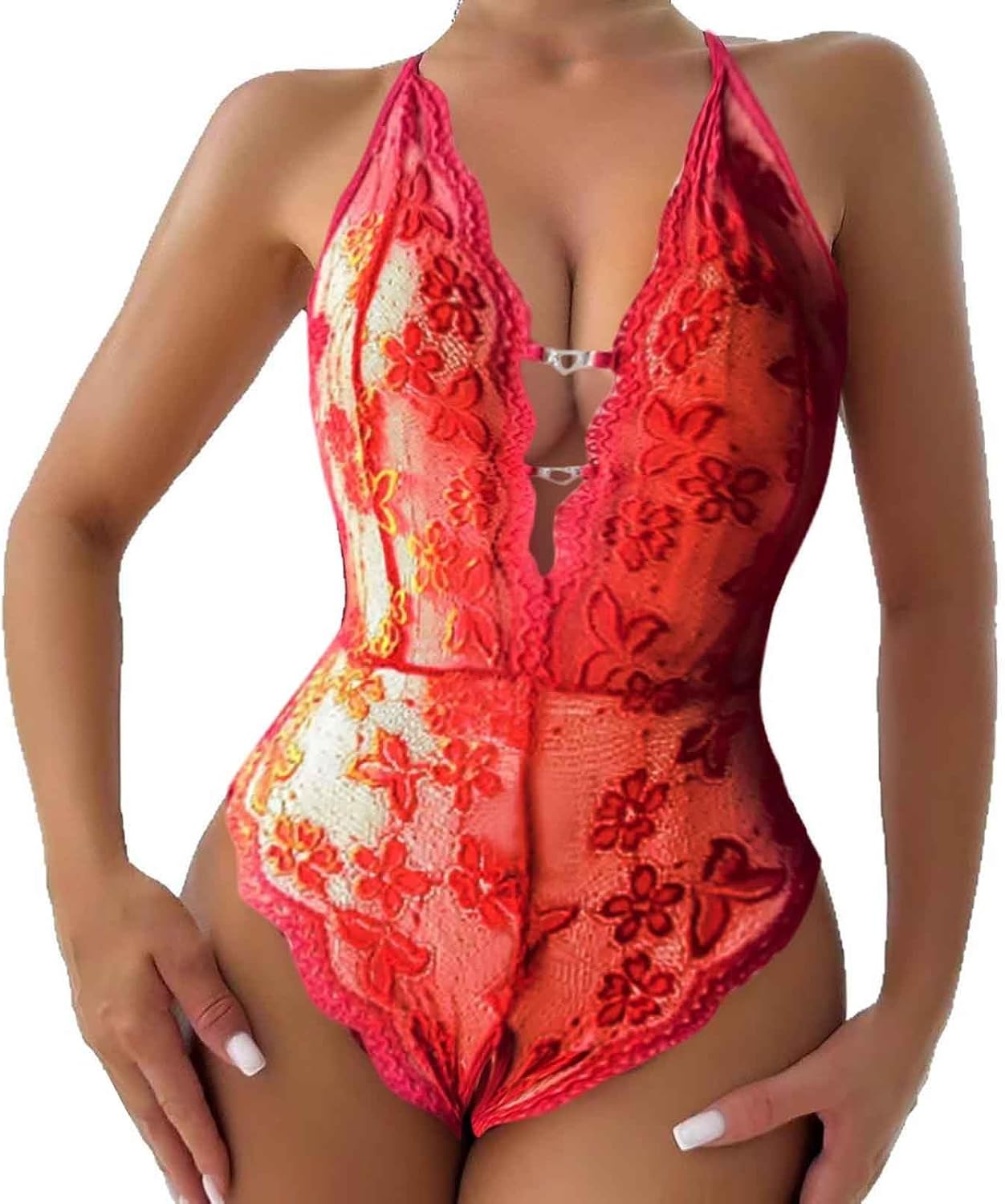 Women Bodysuit Exotic Lightweight Teddy Embroidered Adjustable Breathable Chemise Lace Mesh Comfortable Boudoir Outfits