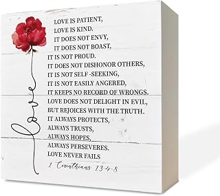 Christian Wood Signs, Bible Verse 1 Corinthians 13:4-8 Wood Signs, Box Sign Decor Tabletop, Sweet Home Decor, Christian Shelf Decor, Box Signs with Love Quotes, Plaque for Anniversary, Wedding Gift