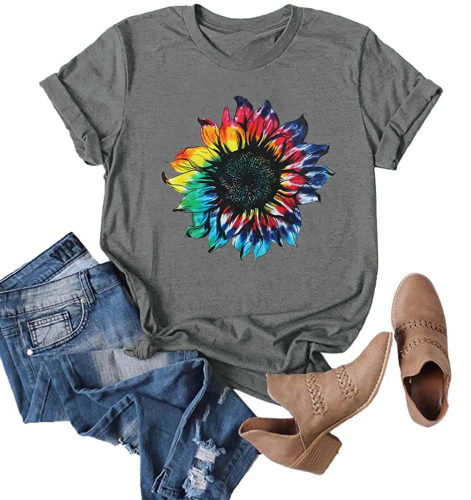 Chulianyouhuo Sunflower Graphic Shirt for Women Cute Flower Short Sleeve Ladies Tee Tops Teen Girls Casual T Shirt