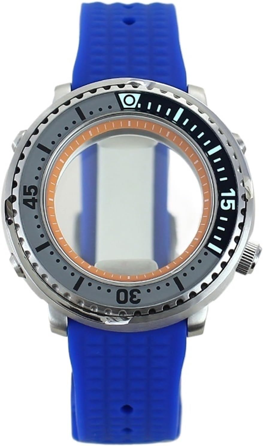 43.3mm Silver Watch Case Rubber Strap Sapphire Glass For NH35 NH36 NH34 4R36 Watch Case