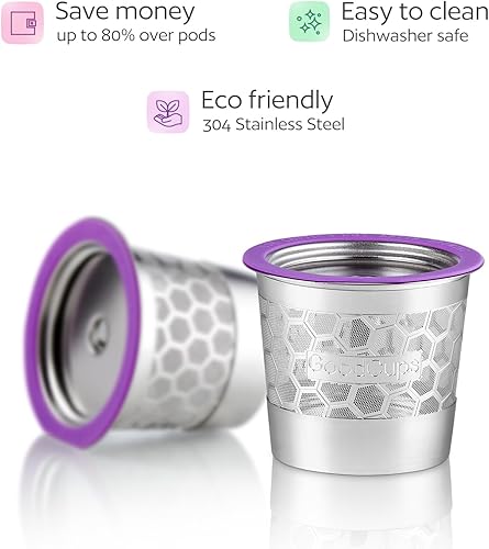 Miniatura 4 de 2 tazas K reutilizables de acero inoxidable con soporte de repuesto para cafeteras Keurig K-Express, K-Mini, K-Classic, K-Elite, K-Café, K-Duo,