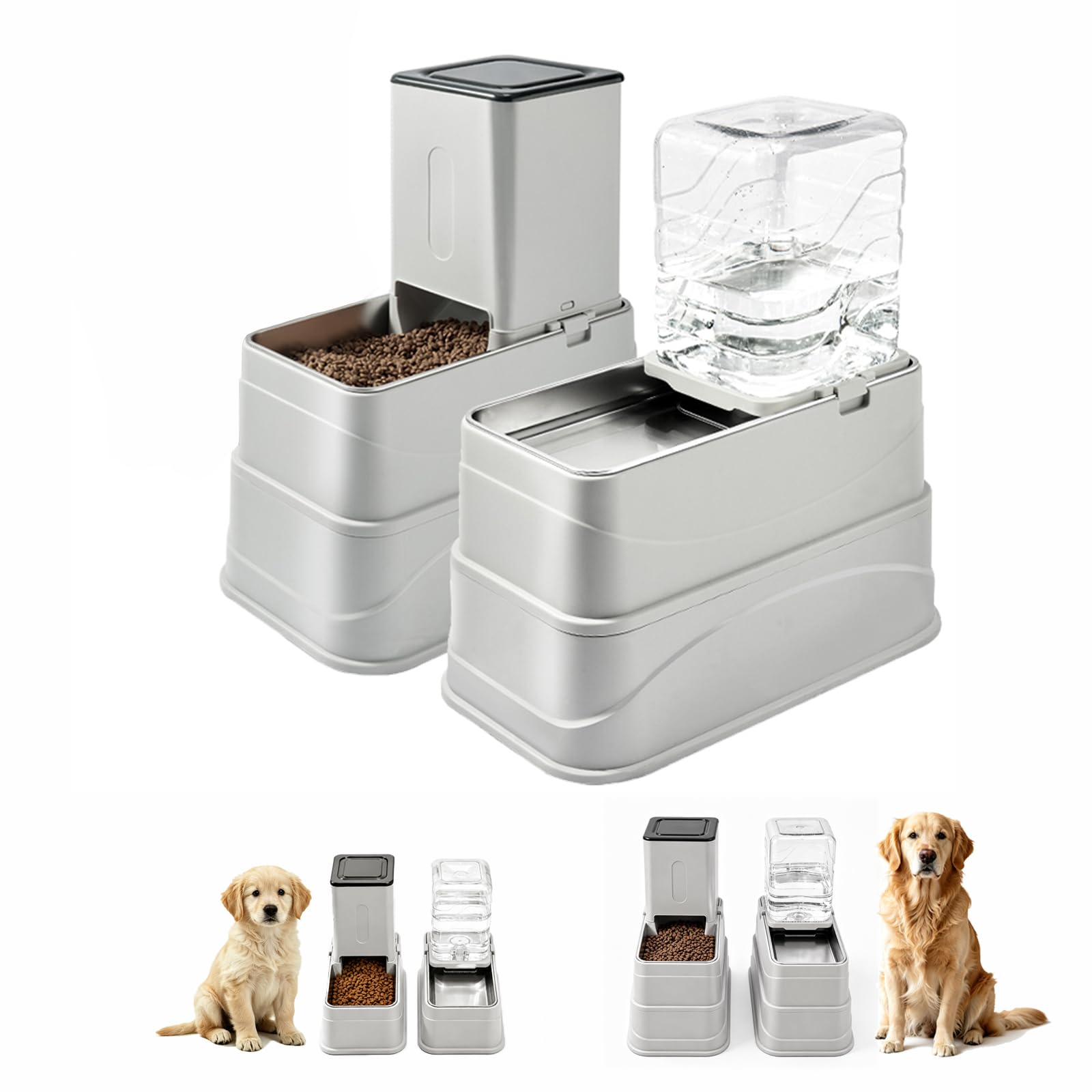 Marchul 8L Automatischer Hundefutterspender und Bewässerungs-Set, Erhöhter Edelstahl Hundefutter und Wassernäpfe, Automatischer Haustier Wasserspender Pet Feeder für Kleine Mittlere Hunde, Welpen