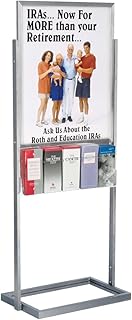 22 x 28 Poster Holder Floor Stand with 5-Pocket Brochure Holder Attachment, Removable Dividers Accommodate Different-Sized Literature, Top-Loading Slide-in Sign Stand - Silver, Metal