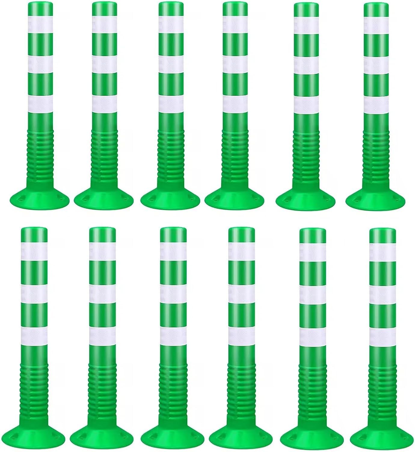 Aioneer Traffic Cone Safety Barrier Reflective Parking Cones, 30In Traffic Delineator Safety Post For Parks/Garden Pathways/Streets, Commercial Flexible Caution Cones Bollard Pos-Green-12 Pack