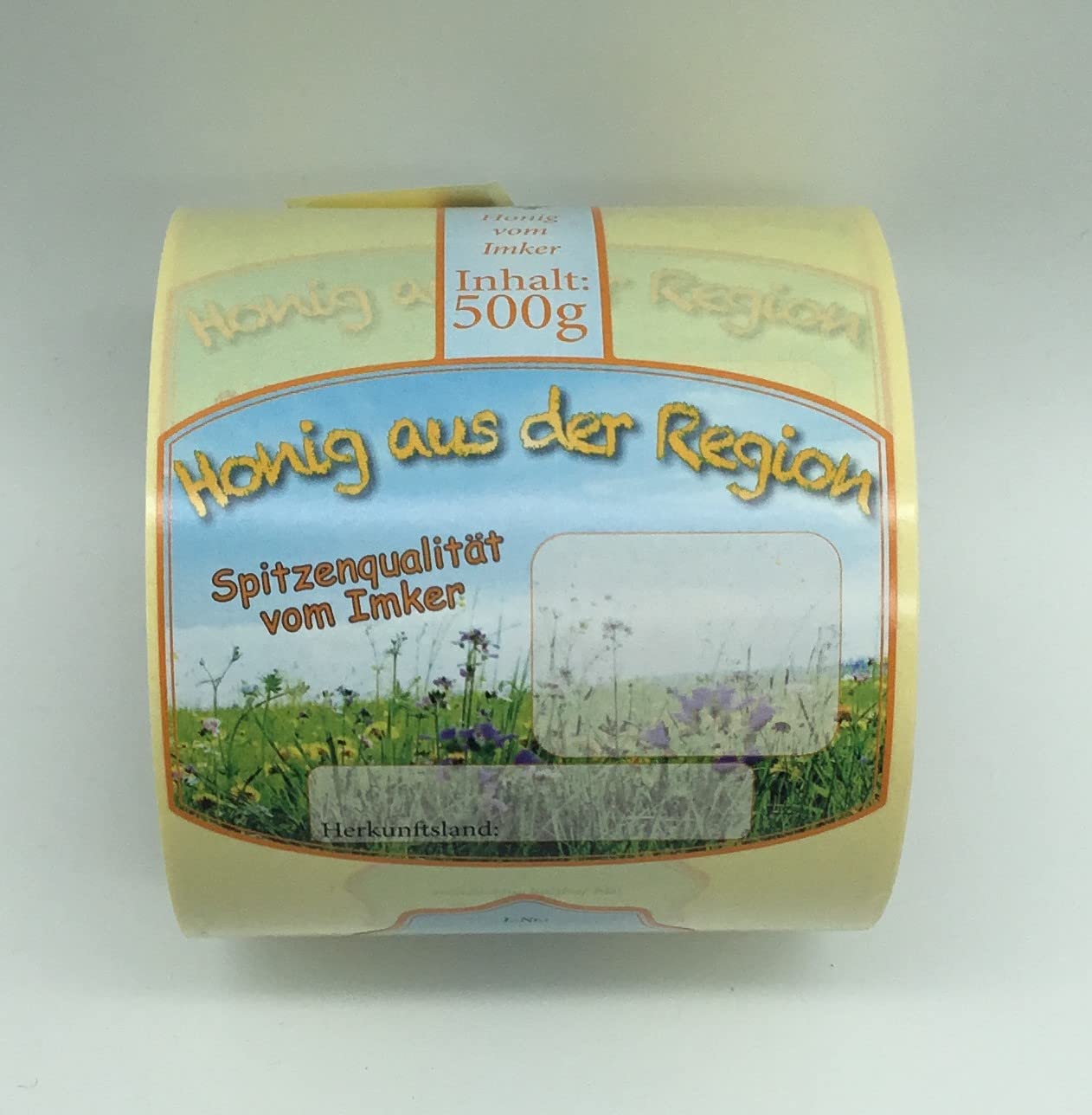 2x100 Etiketten f.500g neutral Blumenwiese Rolle Deckellasche selbstklebend Honig Imker Aufkleber Imkerei Honigglasetiketten