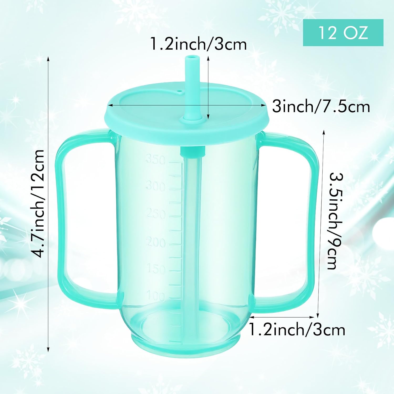 Kifmurase 3 Pcs Adult Sippy Cups for Elderly 12 oz Plastic Spill Proof Cups with 2 Handles Staws and Lid for Adults Hospital Disbled Dysphagia Patients (Blue)