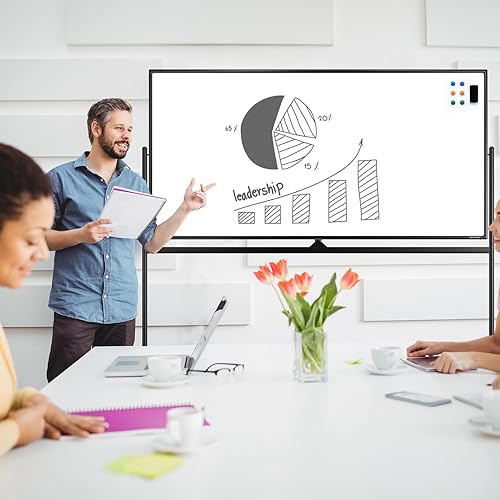 Miniatura 6 de Pizarra blanca magnética grande de borrado en seco  70 x 36 pulgadas de altura de la pizarra blanca ajustable de doble cara caballete portátil móvil