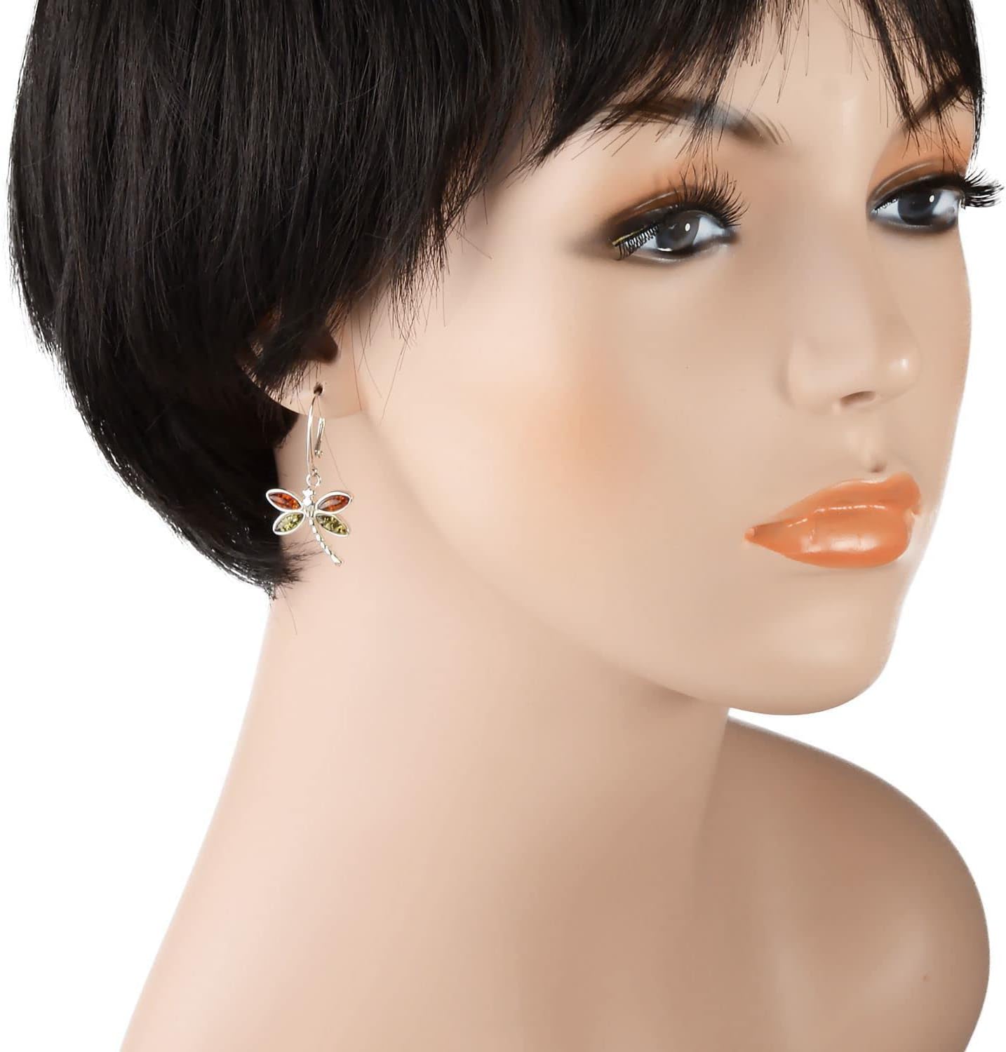 Amber Jewelry for Women - Sterling Silver and Baltic Amber French Leverback Dragonfly Earrings, Gemstone Dangle Earrings