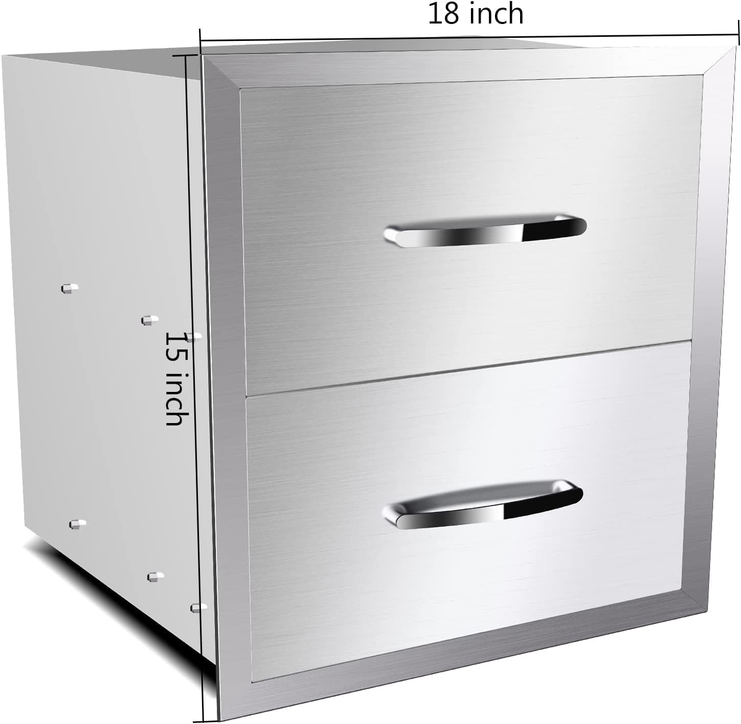 Outdoor Kitchen Double Drawers, Flush Mount BBQ Drawers Stainless Steel with Handle for Outdoor Kitchen or Patio Grill Station (18''W x 15''H x 23''D Inch)