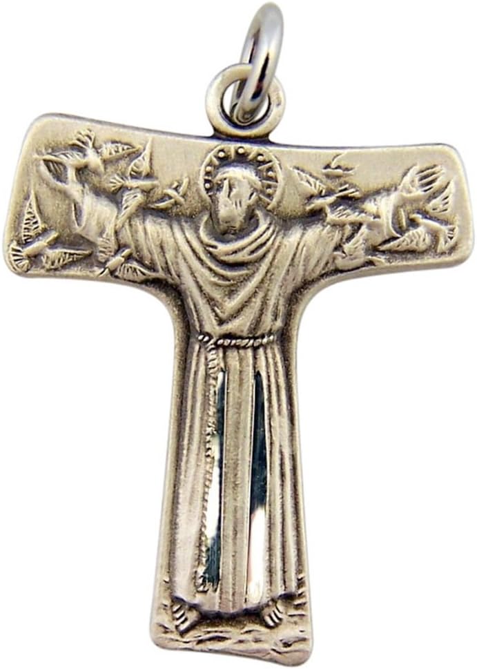 HMHInc Sterling Silver Saint Francis of Asissi Tau Cross Crucifix Pendant, 1 Inch
