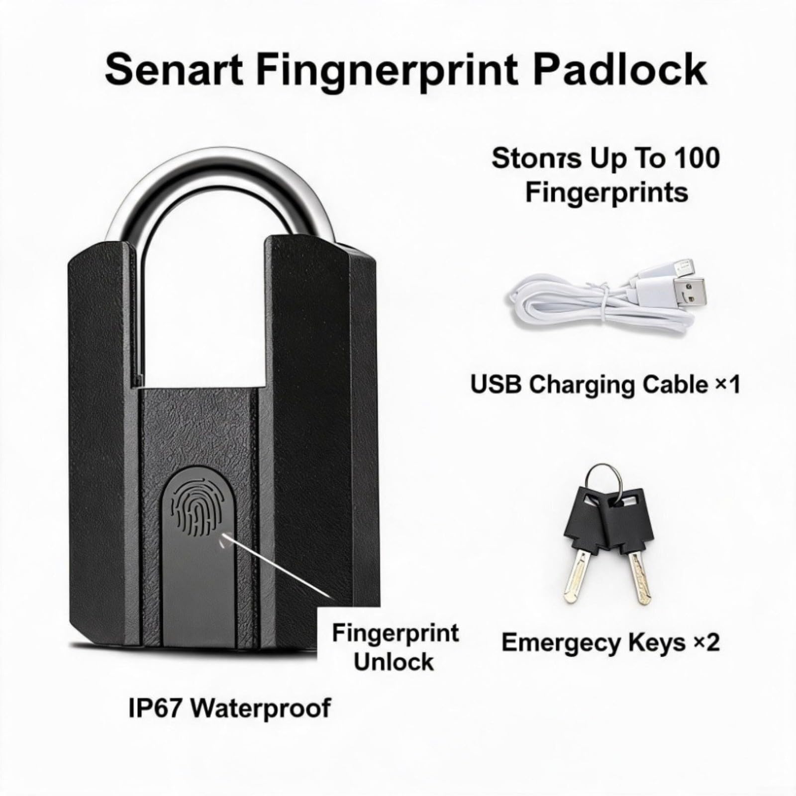Candado de huella dactilar IP67, control de aplicación para Tuya, candado