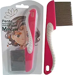 Pente Fino de Ferro Aço Inox Removedor de Piolhos e Lêndeas Cor Rosa Chiclete Extrator De Piolho M Mari'S