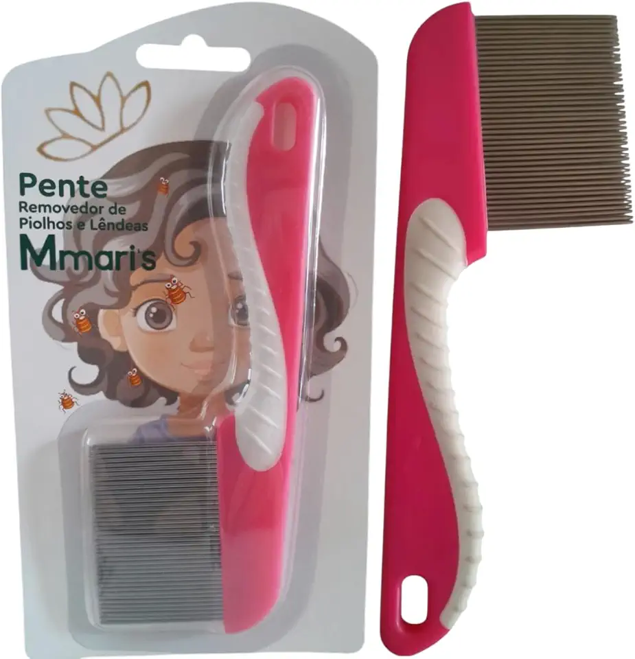 Pente Fino de Ferro Aço Inox Removedor de Piolhos e Lêndeas Cor Rosa Chiclete Extrator De Piolho M Mari'S