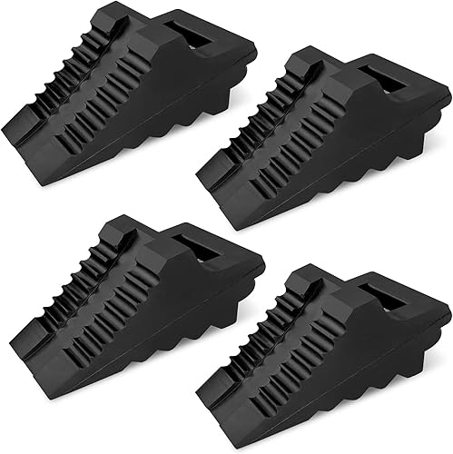 Miniatura 8 de ROBLOCK Juego de 2 cuñas de rueda de goma resistentes negras con cáncamo, 9" de largo x 7.1" de ancho x 5.5" de alto, para coches, autocaravanas