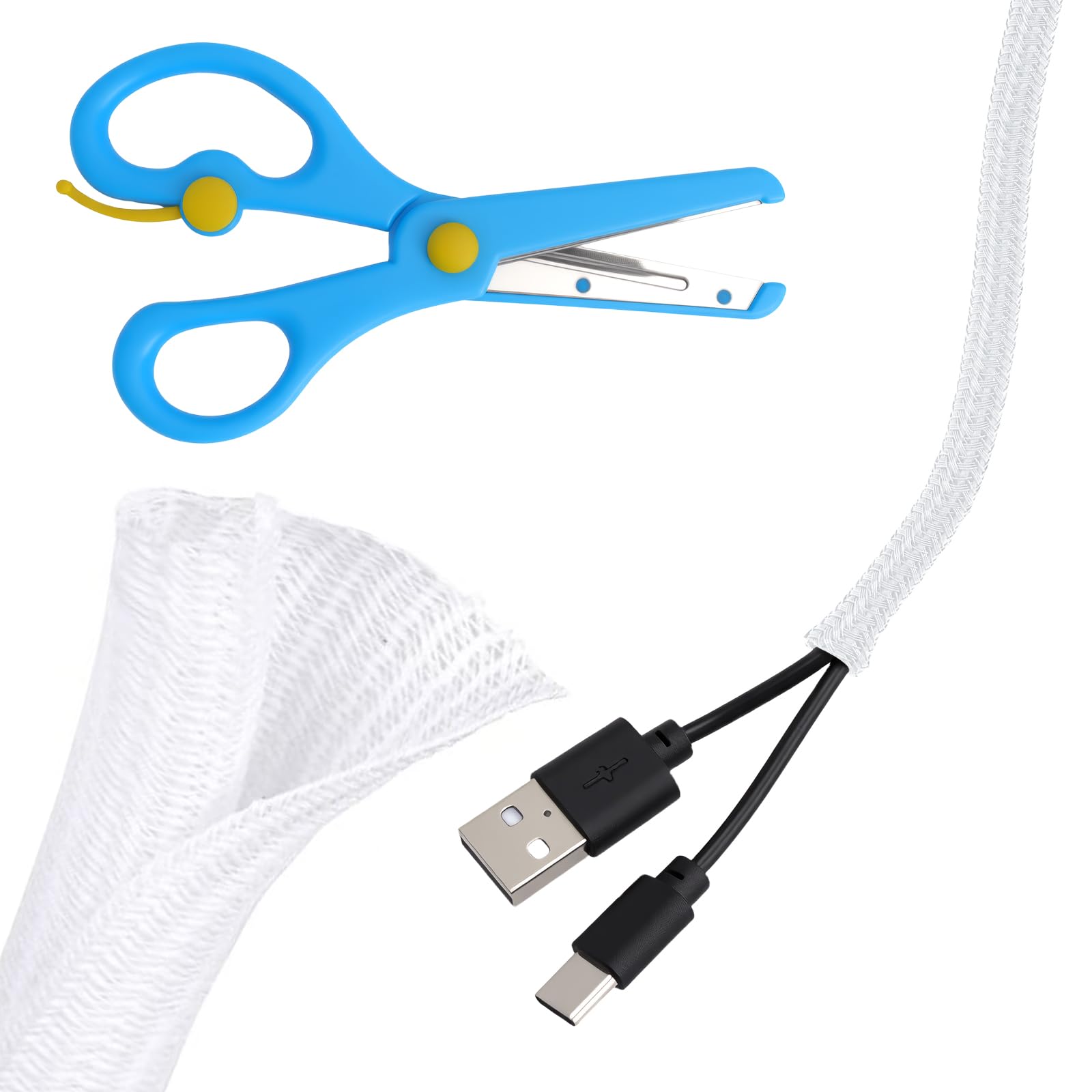 5 m Guaina Passacavi Autochiudente Bianco 5–10 mm – Canalina Flessibile per Gestione Cavi, Protezione Cavi Anti-Morso Gatto, Organizzazione per Scrivania, TV, computer e Casa