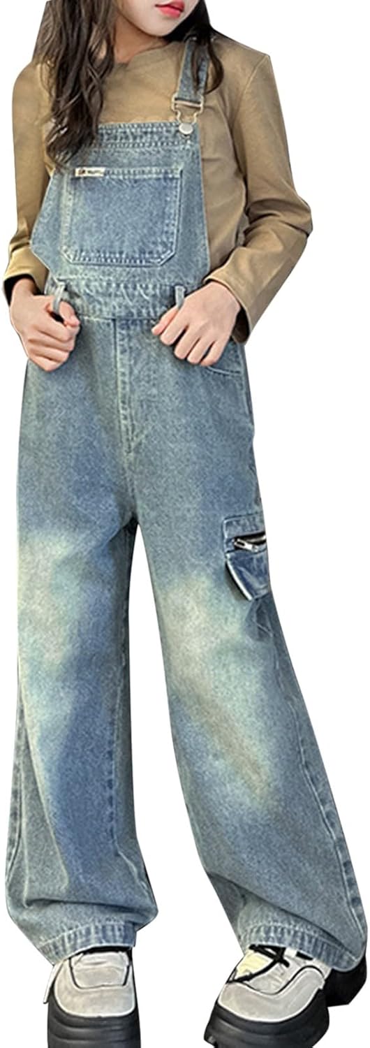 Kids Jeans Overalls Button Sleeveless Strap Bib Denim Jumpsuits with Pockets Boys Girls (Light Blue #5, 11-12 Years)