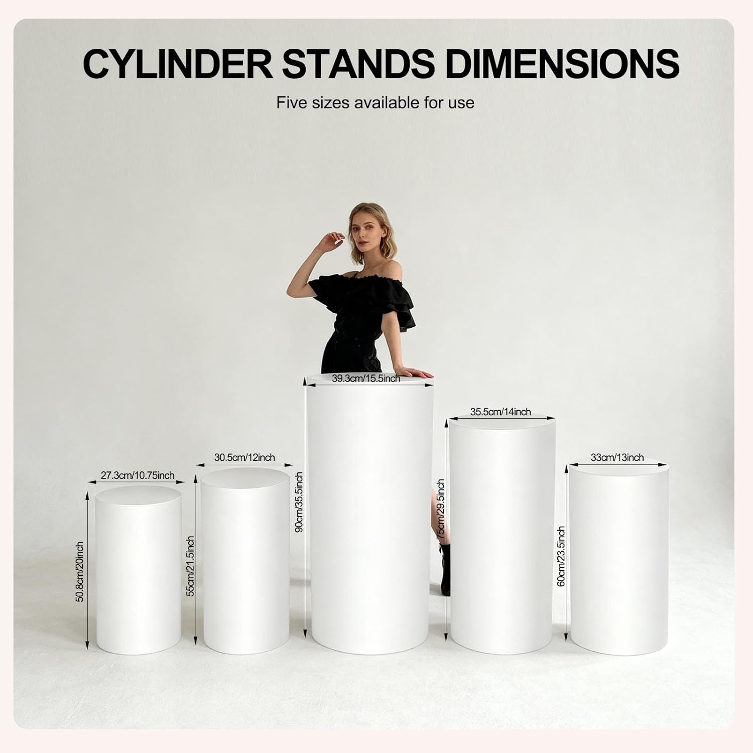 5 Pcs Cylinder Stands for Party, Cylinder Pedestal Stands, White Metal Cilindros Para Fiestas, Dessert Table Display Pillars for Birthday, Weddin, Party