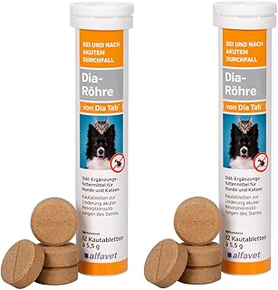 Alfavet Dia-Röhre von Dia Tab, Doppelpack, Diät-Ergänzungsfuttermittel für Hunde und Katzen, Kautablette gegen Durchfall, Erbrechen, 2 x 12 x 5,5g product image