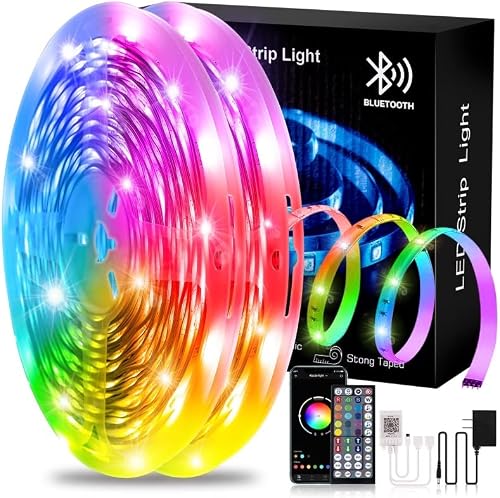 HSDJLXZ 100ft LED Strip Lights Music Sync Led Lights for Bedroom RGB Color Changing ETL Listed Adapter with App Control and IR Remote for Home Decoration