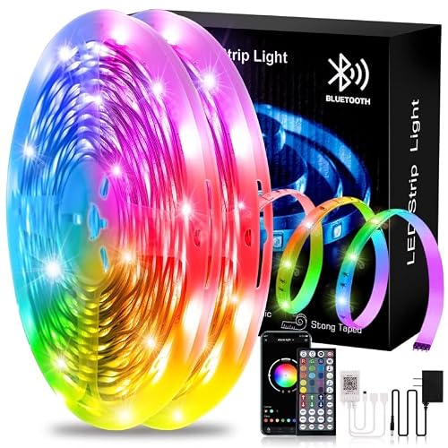 Hsdjlxz 100Ft Led Strip Lights Music Sync Led Lights For Bedroom Rgb Color Changing Etl Listed Adapter With App Control And Ir Remote For Home Decoration #TOP16