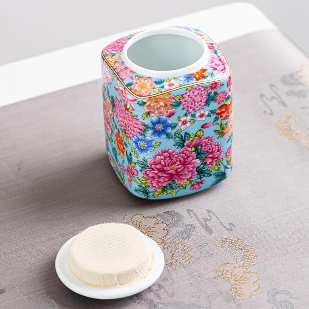 SONGCHAO Sugar Jar Enamel Color Bulk Tea Storage Container Jar Household Ceramic Square Sealed Retro Set Single Empty Tea Canister(B)