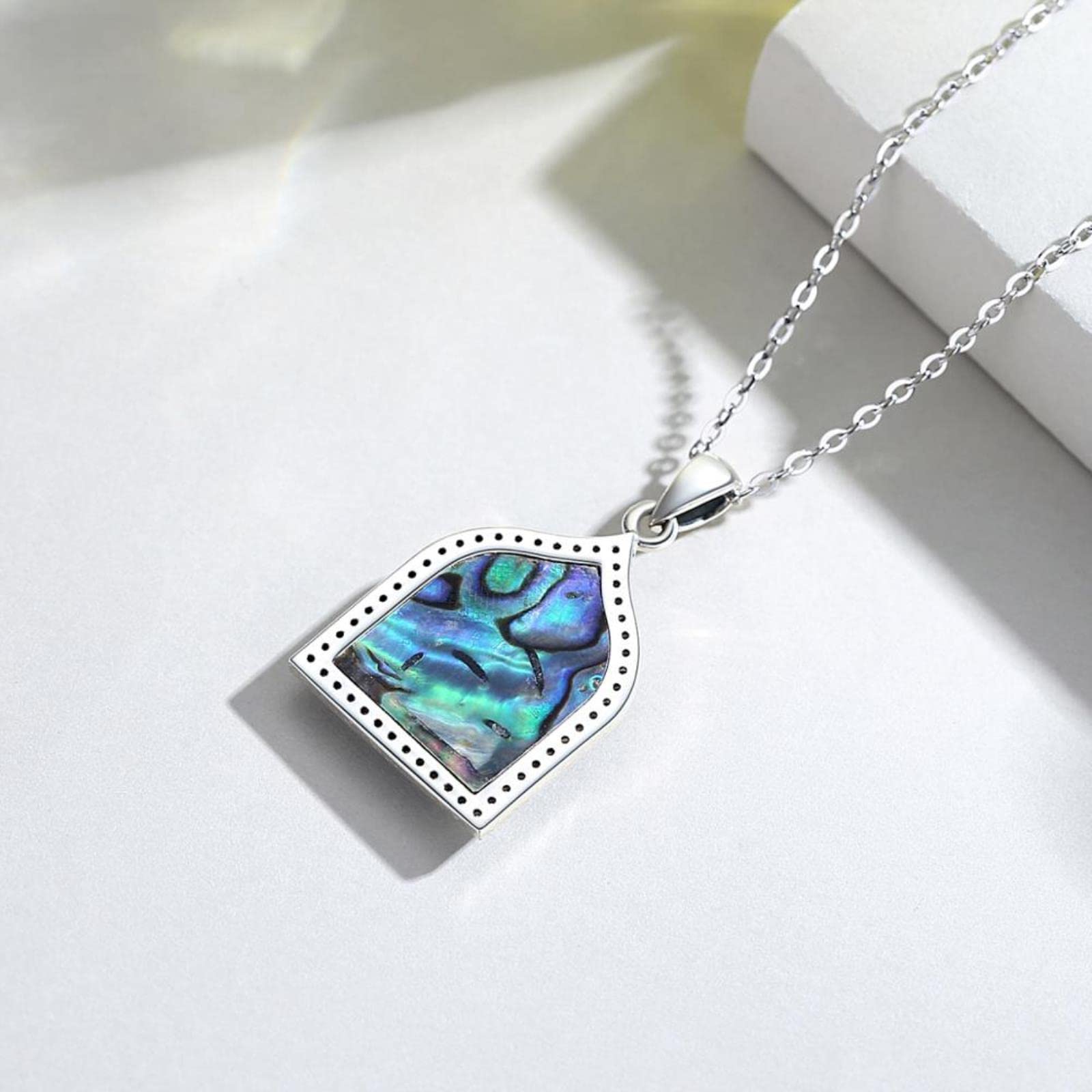 Collana con Ciondoli A Croce in Argento Sterling 925 Madreperla Blu Ciondolo Colorato Gioielli Moda per Donna