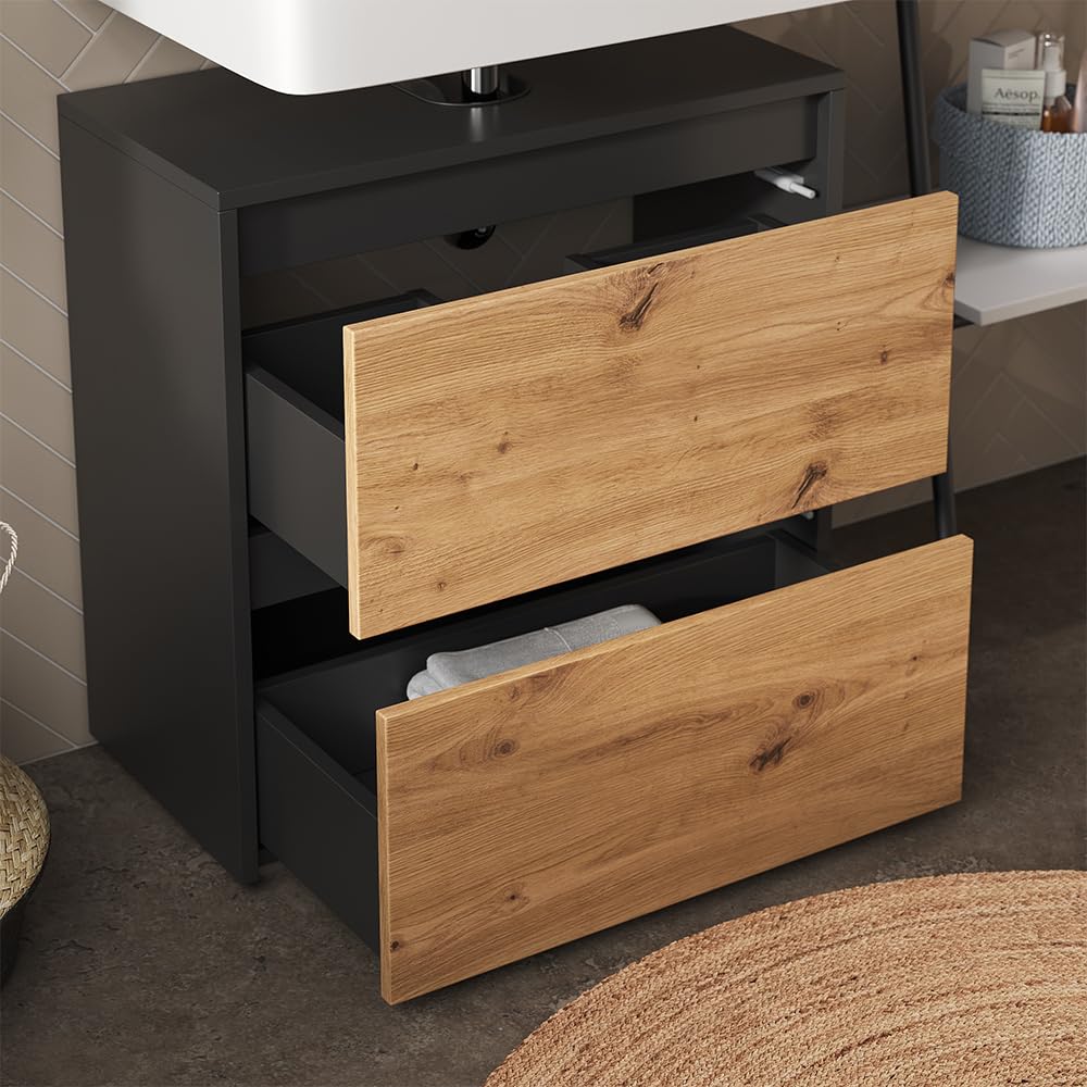 Vicco Meuble sous Vasque Simple Majest, Artisan, 60.1x62cm avec 2 tiroirs, avec découpe pour Siphon et Ouvertures de Ventilation pour l'installation