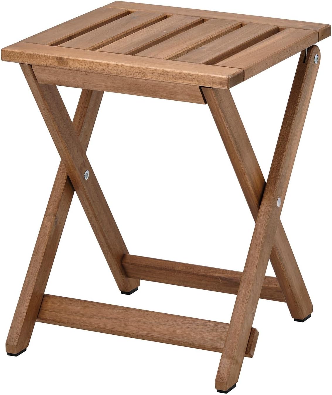 Outdoor Foldable Stool, Solid Acacia Wood Portable Seat, 17.7 Inch Light Brown Stained Folding Chair, Durable Rustic Patio or Garden Furniture