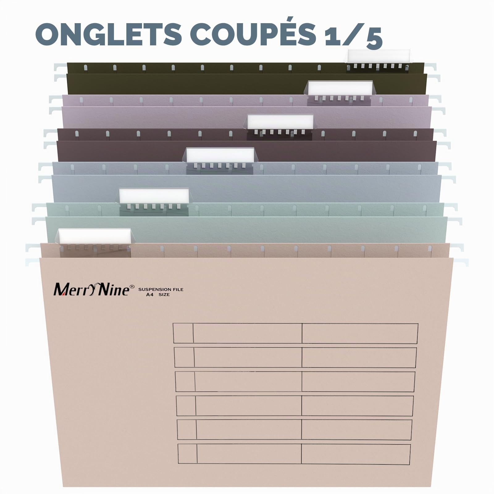 MerryNine Lot de 24 dossiers suspendus A4 avec onglets et inserts de carte pour l'école, la maison, le travail et le bureau (couleur mélangée 6, A4)