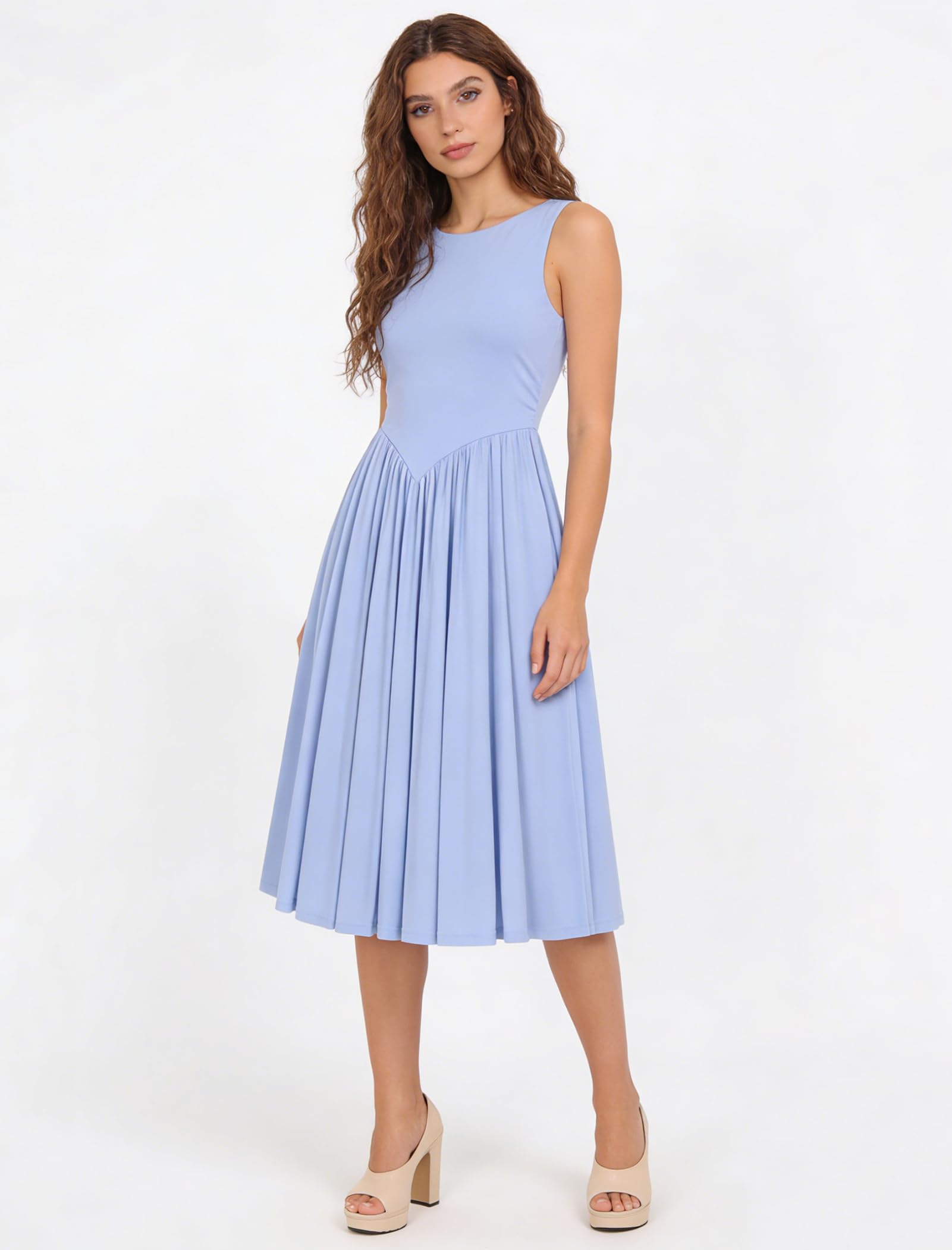 Odizli Sommerkleid Damen Elegant Sommer Ärmellos A Linien Midi Kleid mit Taschen