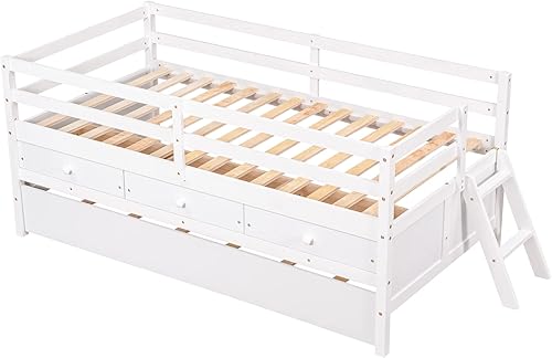 Miniatura 65 de Quarte Sofá cama multifuncional de tamaño individual con nido y estantes plegables en ambos lados, sofá cama con marco de madera y listones, para