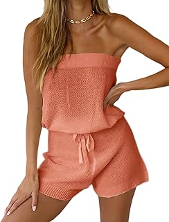 Womens Summer Jumpsuits Casual Loose Sleeveless Off Shoulder Elastic Waist Romper Loungewear Two Piece Outfits