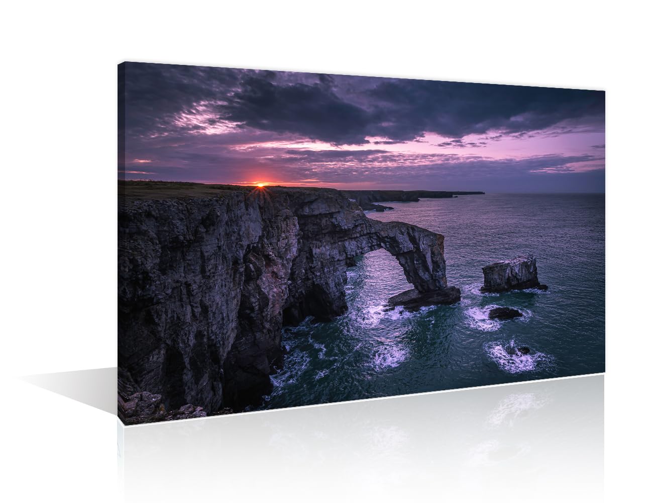 Green Bridge of Wales Rrock Arch Wall Picture for Living Room Pembrokeshire South Wales UK Canvas Wall Art 1 Panel Colourful Sky above Dramatic Coast Home Decor Framed Ready to Hang (12''Wx 18''H) โ image 1