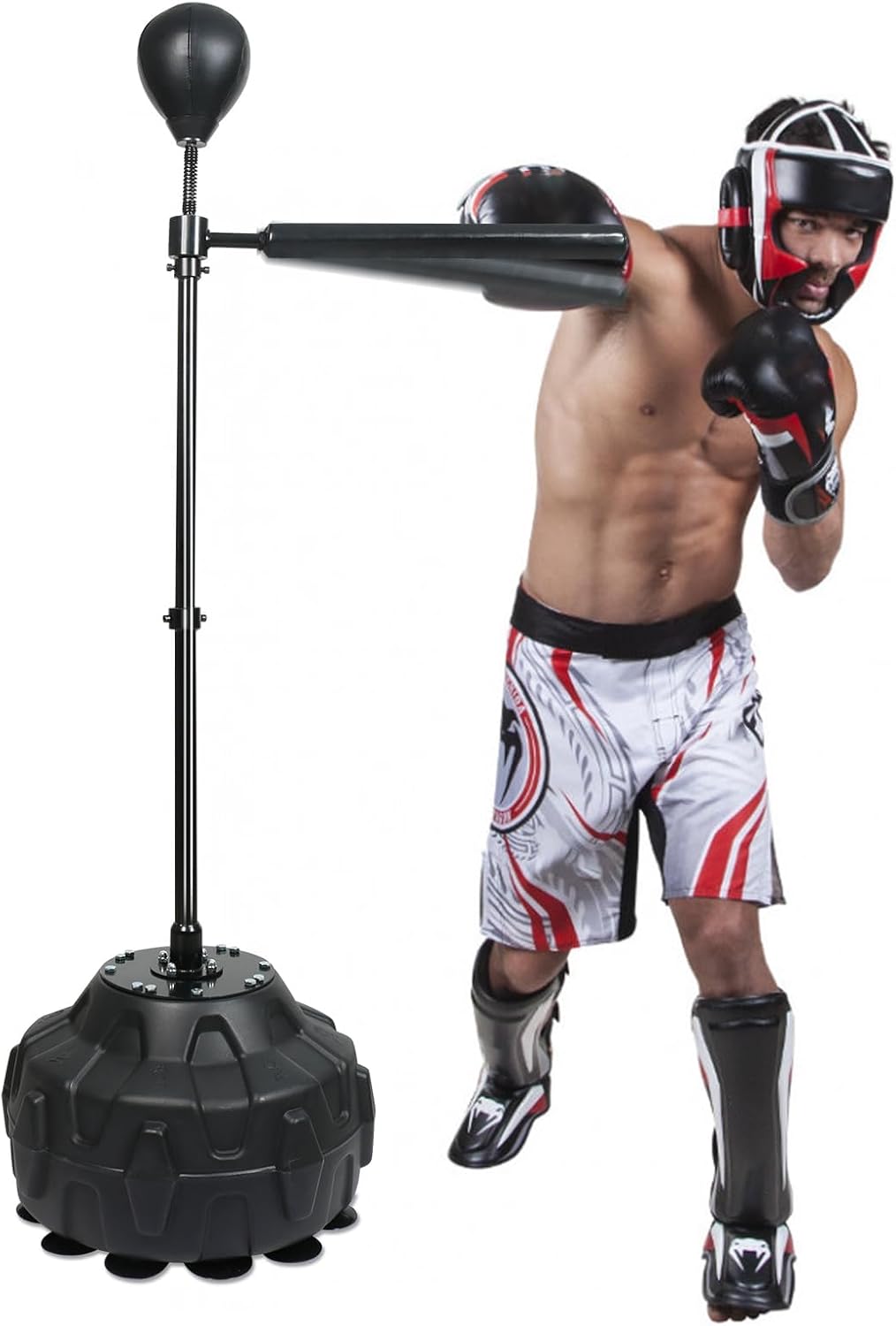 Punching Bag Boxing Speed Ball Trainer Spinning Bar Boxing Ball with Reflex Bar Free Standing 45-80in Adjustable Height for Adult Youth