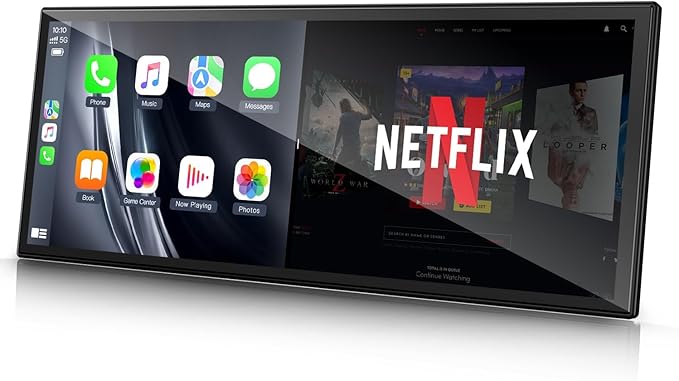 LAMTTO Upgraded 10.25'' Wireles Carplay Screen with Netflix YouTube Apps and Backup Camera Built-in Entertainment Video Box Navigation Voice Assistant for iOS 10+ Android 11+