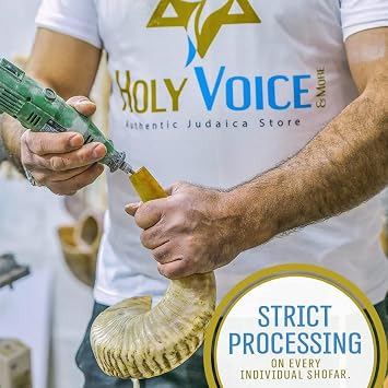 Holy Voice Kosher Ram Shofar Horn from Israel 18-20 Traditional Half Polished, Holy Land Ancient Jewish Musical Instrument, Smooth Mouthpiece for Easy Blowing, Clear Sound Shofar